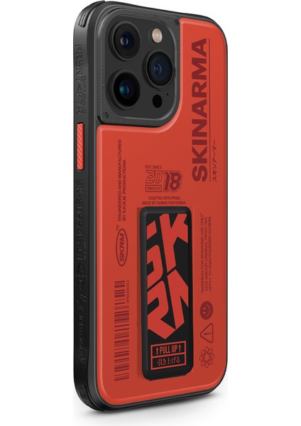 iPhone 15 Pro Max Uyumlu Kılıf Skinarma Desenli Airbag Tasarımlı Standlı Spunk Kapak Turuncu