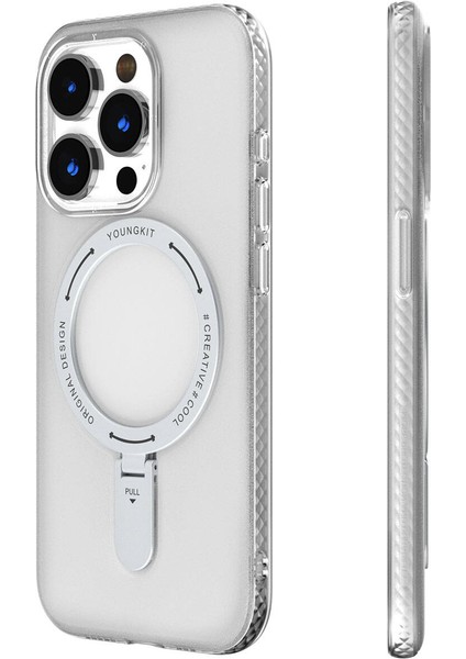 iPhone 15 Pro Uyumlu Kılıf Magsafe Şarj Özellikli Youngkit Rock Serisi Kapak Beyaz