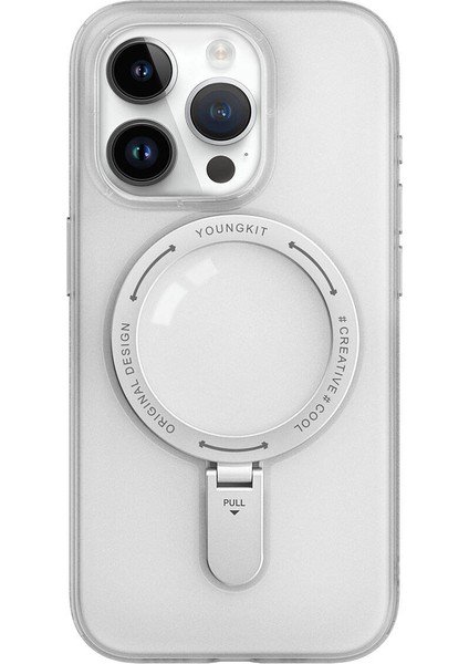 iPhone 15 Pro Uyumlu Kılıf Magsafe Şarj Özellikli Youngkit Rock Serisi Kapak Beyaz
