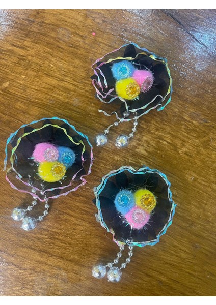 5x5 cm Renkli Simli Gümüş Boncuklu 3 Lü Çiçek Aplike Dikiş Çanta Aksesuarı