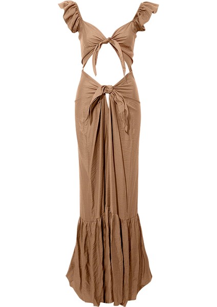 2 Parça Önden Bağlamalı Ikonik Elbise - Vizon