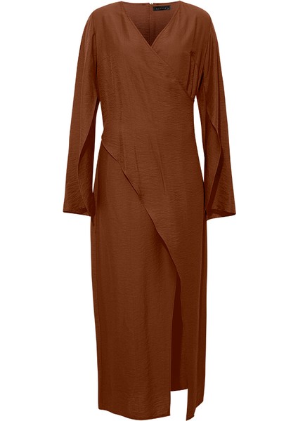 Anvelop Rahat Kesim Elbise - Kahve