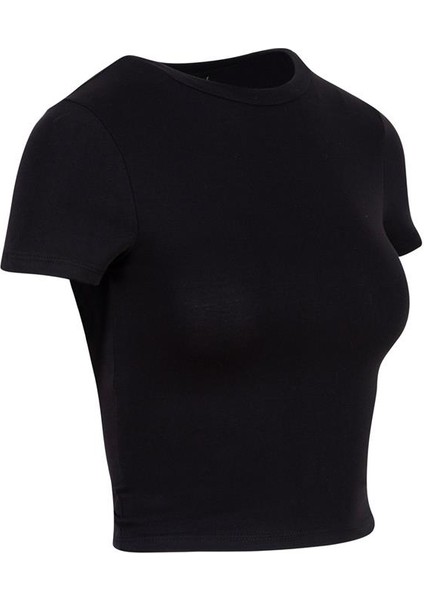 Bisiklet Yaka Basic Crop T-Shirt - Siyah fiyatları