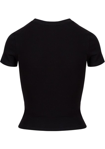 Bisiklet Yaka Basic Crop T-Shirt - Siyah modelleri
