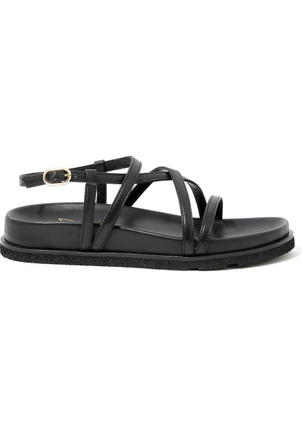 Deri Bant Detaylı Düz Sandalet - Siyah fiyatları