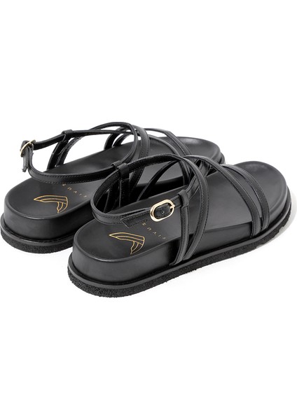 Deri Bant Detaylı Düz Sandalet - Siyah fırsatları