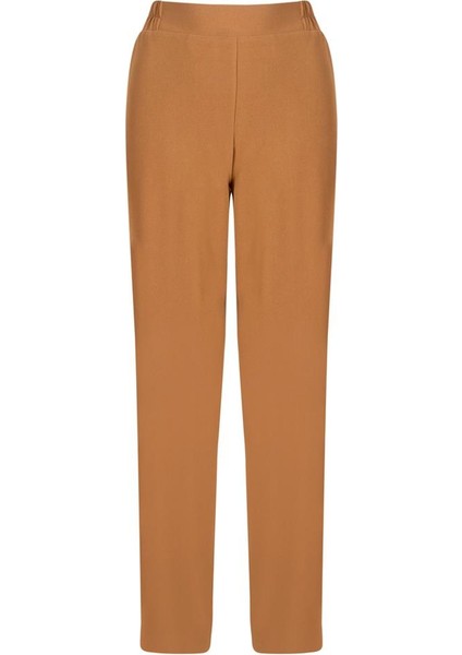 Beli Lastikli Bol Paça Krep Pantolon - Camel