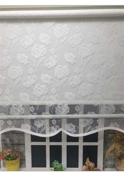 Çift Mekanizmalı Kirli Beyaz Tül Perde ve Ekru Stor Perde STB1093 fırsatları