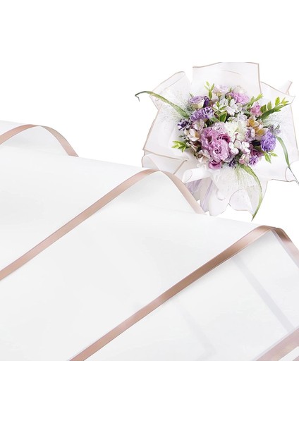 Çiçek Ambalaj Kağıdı - Beyaz - Altın Kenarlı - Mat Opp 58 x 58 cm - 20 Adet