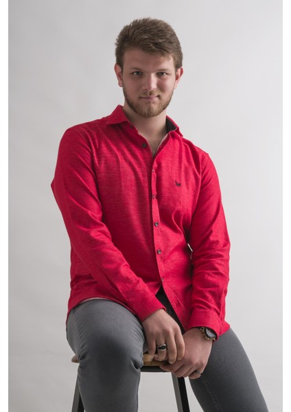Slim Fit Pamuklu Garnili Kışlık Kalın Kumaş Erkek Gömlek