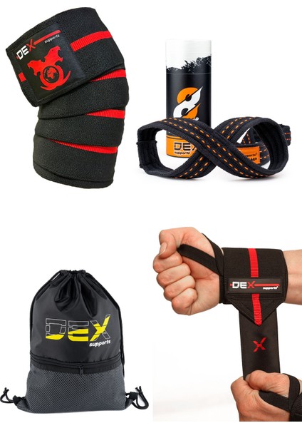 8 Loop Straps ,diz Bandajı Knee Wraps, Spor Bileklik, Sackpack 4'lü Set