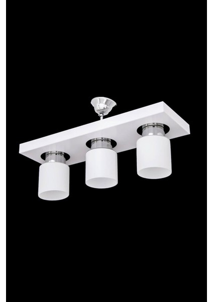 3'lü Beyaz Metal E27 Duy Camlar Beyaz Renk Sıralı Sarkıt Avize