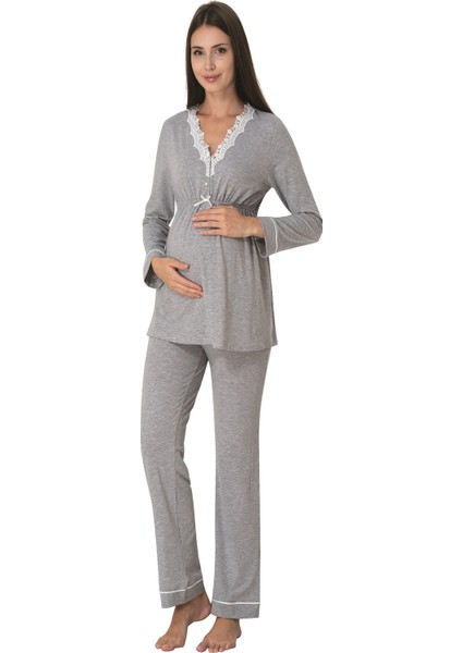 Gri Hamile Lohusa Pijama Takımı