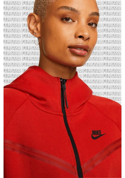 Tech Fleece Windrunner Full Zip Hoodie Kapüşonlu Kadın Sweatshirt Kırmızı modelleri