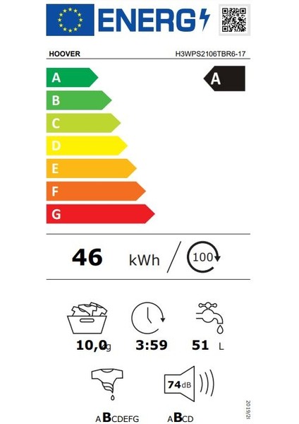 H3WPS2106TBR6-17 10 kg 1200 Devir Wi-Fi + Bluetooth Bağlantılı Çamaşır Makinesi