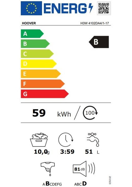 H3W 4102DA4/1-17 10 kg 1400 Devir Nfc Bağlantılı Çamaşır Makinesi