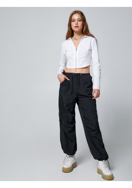 Crop Gömlek Fermuar Detaylı Büzgülü Slim Fit fiyatları