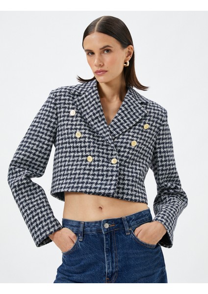 Blazer Tüvit Ceket Crop Kruvaze Gold Düğme Detaylı fiyatları