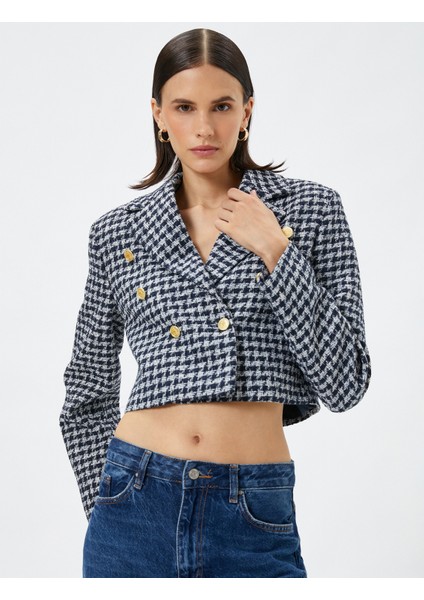 Blazer Tüvit Ceket Crop Kruvaze Gold Düğme Detaylı modelleri