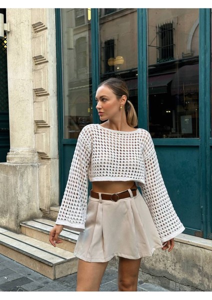Nika Fashion File Detay Salaş Crop Kazak