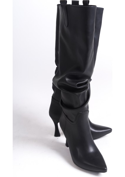 MBV100-S Siyah İnce Topuklu Körüklü Uzun Çizme fırsatları