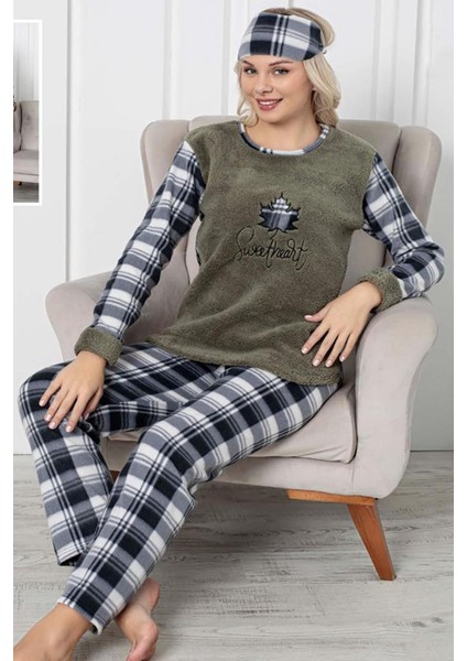 Kadın Yeni Welsoft Desenli Kışlık Polar Pijama Takım 7F-0253