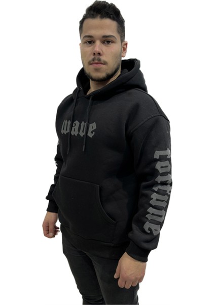 Erkek Kapşonlu Baskılı Owersize Sweatshırt Siyah fiyatları