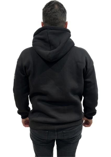 Erkek Kapşonlu Baskılı Owersize Sweatshırt Siyah fırsatları