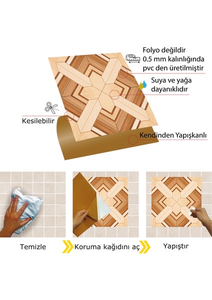 Kendinden Yapışkanlı Ahşap 012 Desenli Pvc Karo 30X30 cm (56 Adet) 5m2