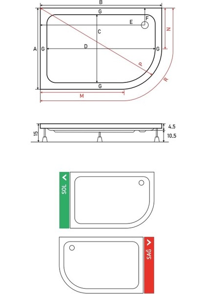 Oval Asimetrik Duş Teknesi (Panelli) 80*90