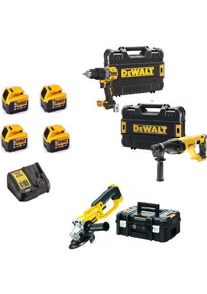 DCH133NT ( 2.6j ) + DCG412NT ( 125 mm ) + DCD805NT ( 90NM ) + 4x 5 Ah Akü + 1 Adet Dolum Cihazı
