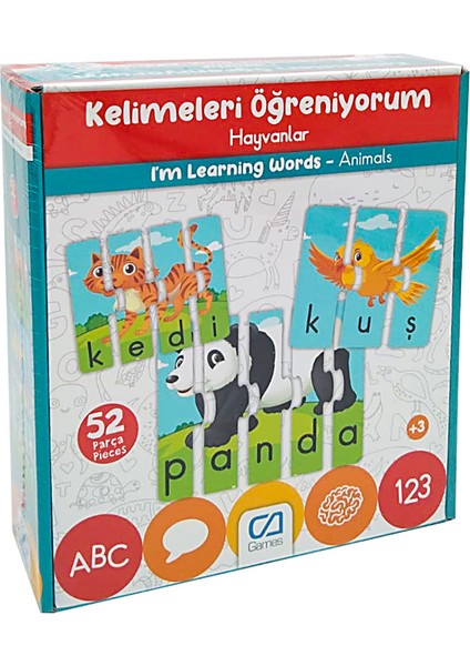 Çocuk Puzzle 52 Parça Kelimeleri Öğreniyorum Hayvanlar - Mavi Su Dünyası