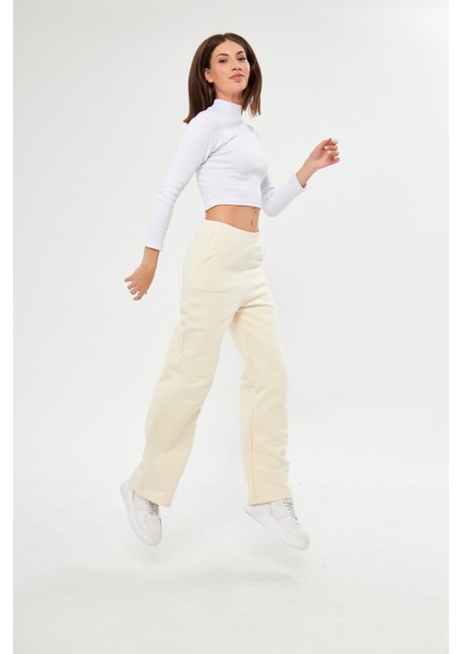 Kadın Krem Bol Paça Toparlayıcı Bel Sweatpants / Eşofman Altı modelleri