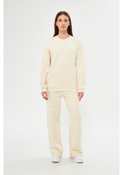 Kadın Krem Bol Paça Toparlayıcı Bel Sweatpants / Eşofman Altı indirimleri