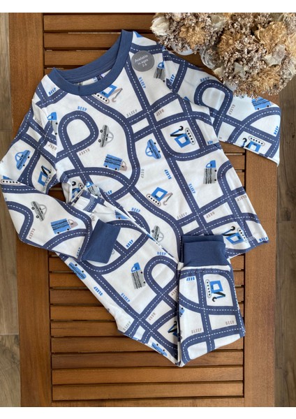 Babyaden Araba Yolu Desenli Erkek Çocuk Pijama Takımı
