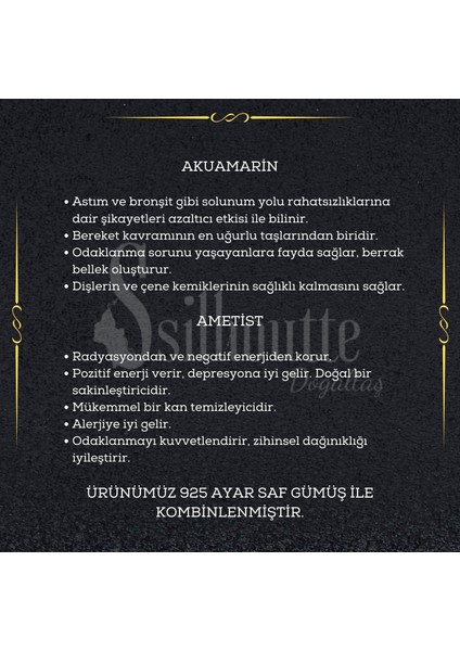 Sertifikalı Doğal Taş Kadın Erkek Bileklik Ametist ve Akuamarin ve 925 ayar Gümüş 8mm Bileklik indirimleri