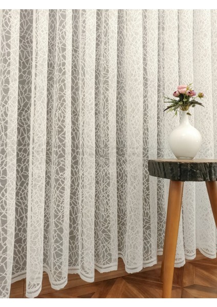 Taç Desen Ekstraforlu Pilesiz Tül Perde Tek Kanat - Krem 140 x 200 cm