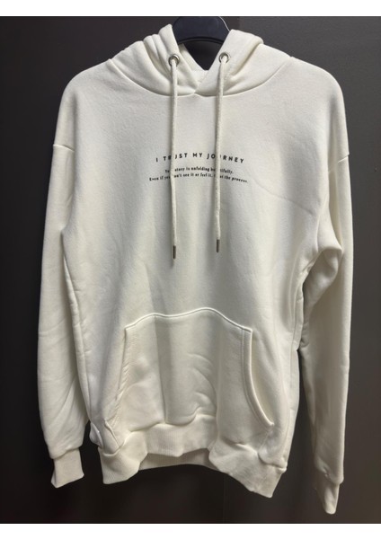 Erkek Kapşonlu Baskılı Owersize Sweatshırt Beyaz