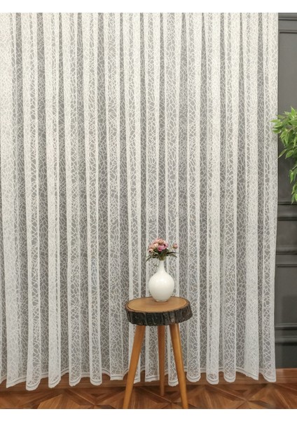 Taç Desen Ekstraforlu Pilesiz Tül Perde Tek Kanat - Krem 110 x 200 cm