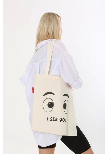I See You Baskılı Bez Çanta