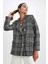 Oversize Fit Kazayağı Desenli Dokulu Tuvit Blazer Ceket V4333AZ22WN 1