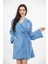 Copenhagen Mavi Comfy Crisscross Kapşonlu Bambu Peştamal Kadın Bornoz L - XL 2