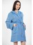 Copenhagen Mavi Comfy Crisscross Kapşonlu Bambu Peştamal Kadın Bornoz L - XL 4