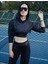Kapşonlu Crop Spor Sweatshirt Zebra Desenli Uzun Kollu 1