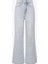 Paçaları Yırtmaçlı Yüksek Bel Wide Leg Jean - Mavi 4