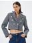 Blazer Tüvit Ceket Crop Kruvaze Gold Düğme Detaylı 2