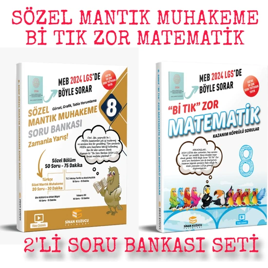 Sinan Kuzucu Yayınları 2024 LGS Sözel Mantık Muhakeme - Bi Tık Zor Matematik 2'li Soru Bankası Seti
