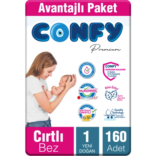 Confy Premium 1 Numara Bebek Bezi Yenidoğan 2 - 5 kg 160 Adet