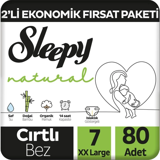Sleepy Natural 2'li Eko Fırsat Paketi Bebek Bezi 7 Numara Xxlarge 80 Adet