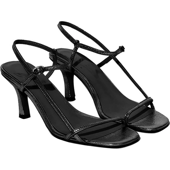 Rivus Ince Bantlı Kısa Topuklu Ayakkabı - Siyah